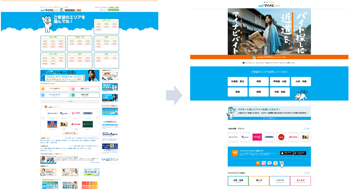 「マイナビバイト」ホームページのリニューアルポイント